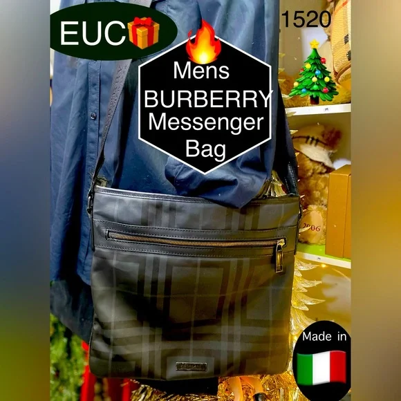 BURBERRY Black Check Messenger Bag w/LOGO Strapping/italian made🎁EUC - Picture 1 of 13